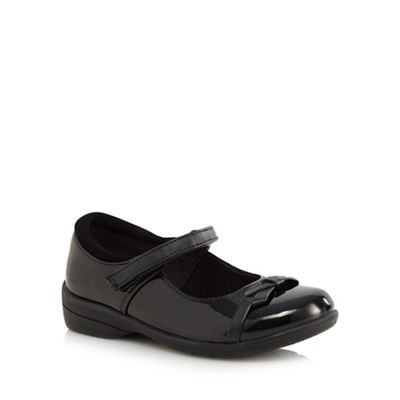 Debenhams Girls' black patent bow applique rip tape shoes